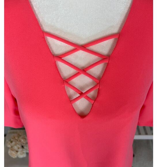 Eci NEw York Women's Size XS Bright Pink Criss Cross V Neck Shift Dress #0254 - Picture 2 of 10